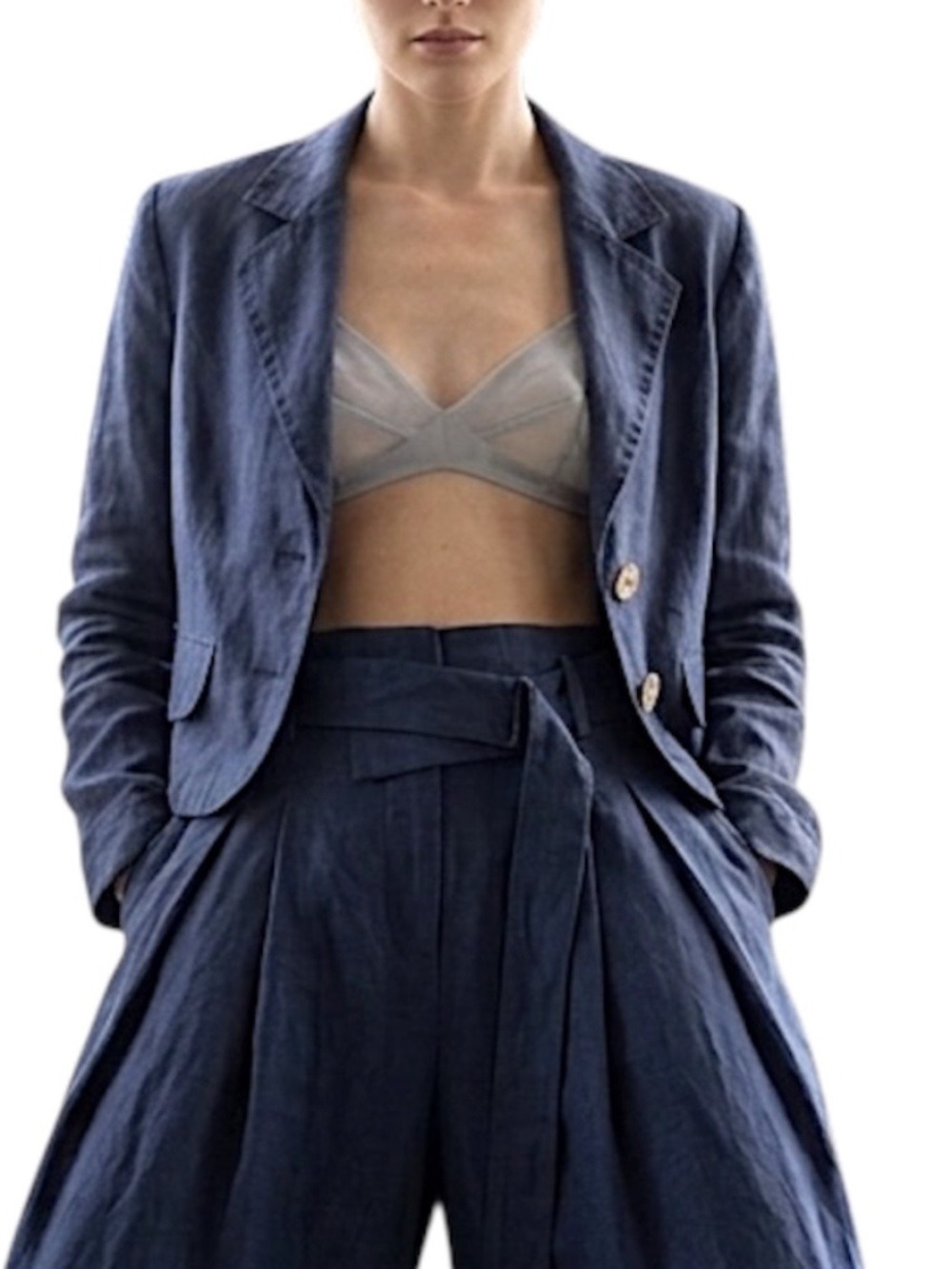 Jane & John Montreal pure linen old money cropped fitted blue jacket blazer S